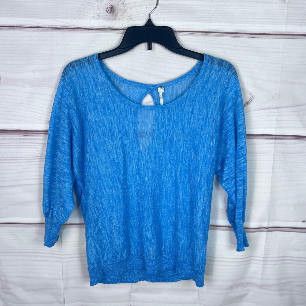 Margaret O'Leary Sweater Womens S Blue‎ Linen Blend Pullover Lightweight Solid